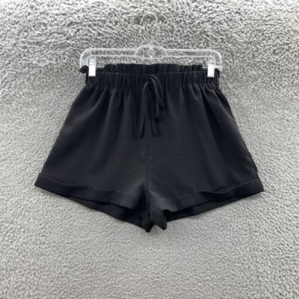 SHEIN Shorts Women's Size Medium Black Paper Bag Elastic Waist Shorts Ladies M